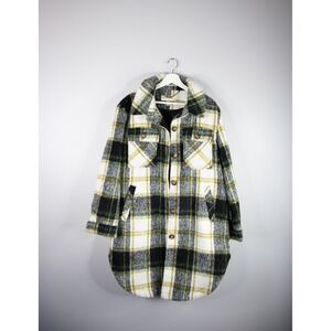 Koolaburra by UGG Plaid Shacket Women Medium White‎ Yellow Long Jacket Cozy